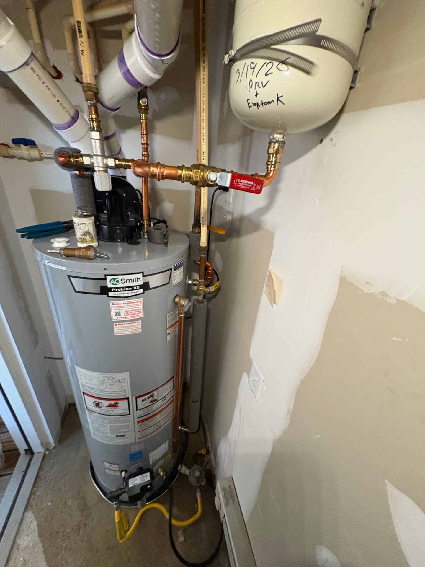 New A.O. Smith water heater with copper supply lines and expansion tank in Columbia, MD — ProStream Plumbing